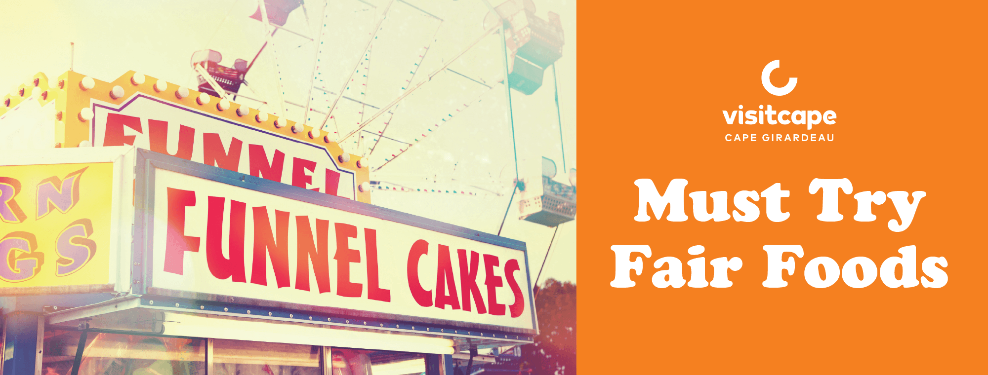"Must Try Fair Foods" next to a funnel cake stand