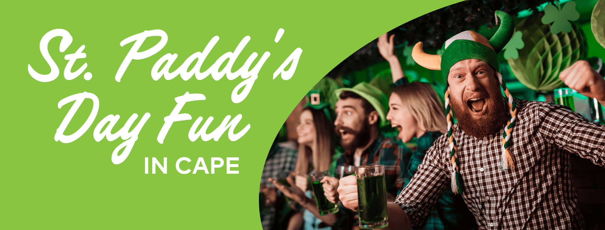 St. Paddy's Day Fun in Cape Girardeau with an image of a man holding a stein of green beer.